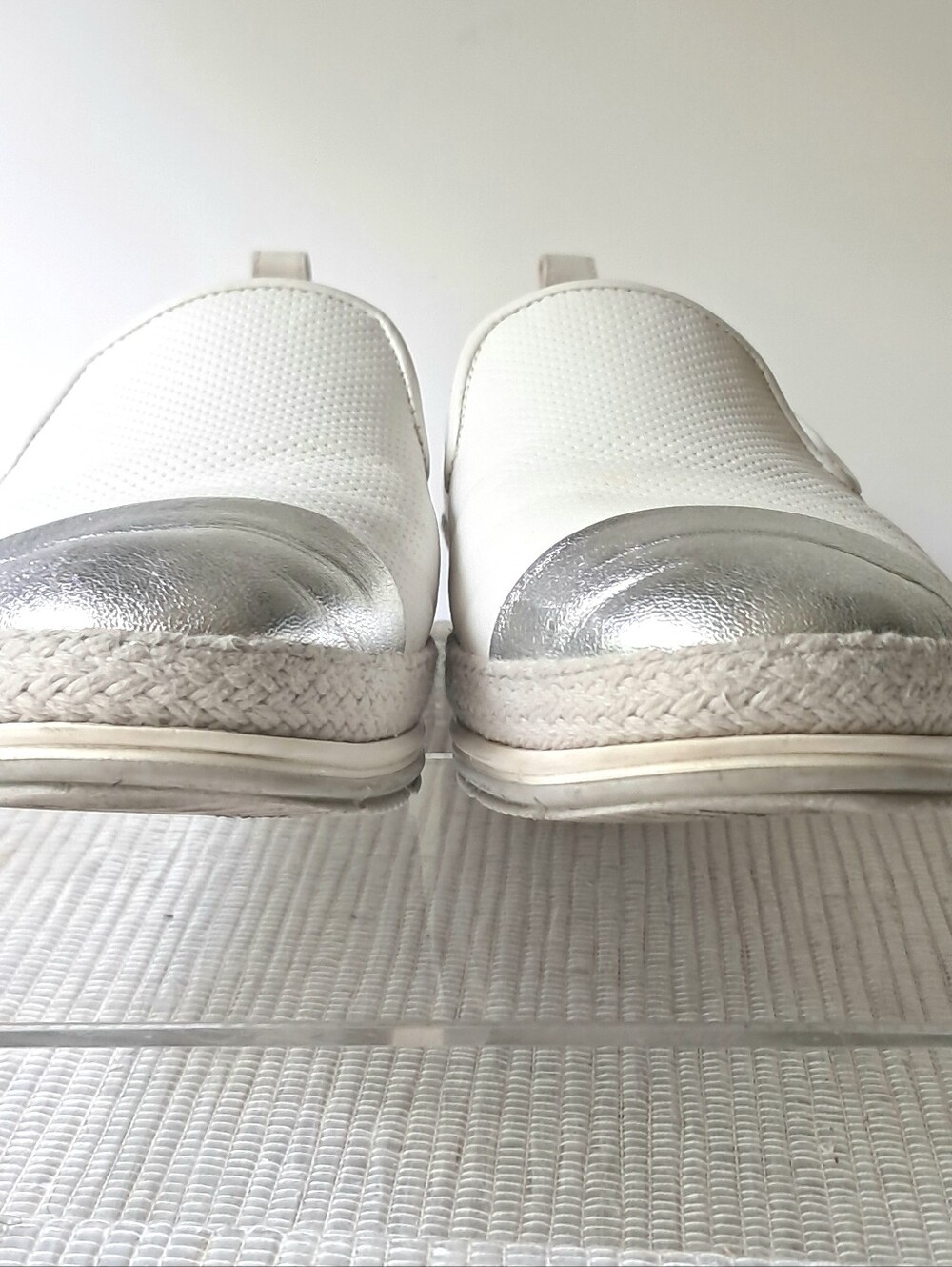 Paul Green Joaquin Espadrille Slip-on Leather Loafers Women's 7.5 White/Silver - Picture 15 of 15